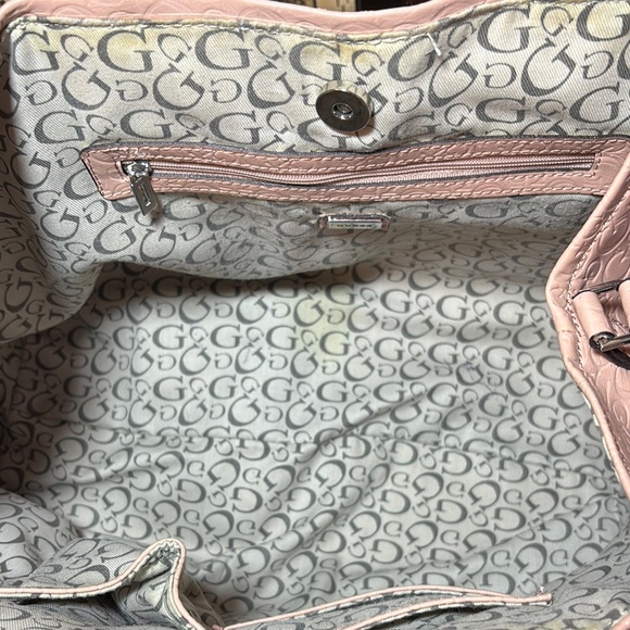 GUESS Soft Dusty Pink Tote Bag Silver Triangle Rhinestones 15.5”Lx9.5”Hx6.5”W - Picture 12 of 17